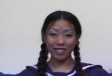Pigtailed Asian Tart Bounces on Big Cock