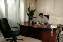 Businessman Reams Two Blonds Over Desk