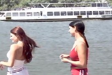 Awesome Lesbian Coed Oral on Seashore