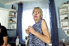 Young Stud Flashes Cock at Older Granny