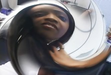 Darling Ebony Cutie Slobbers on a Giant Cum-Squirting Cock